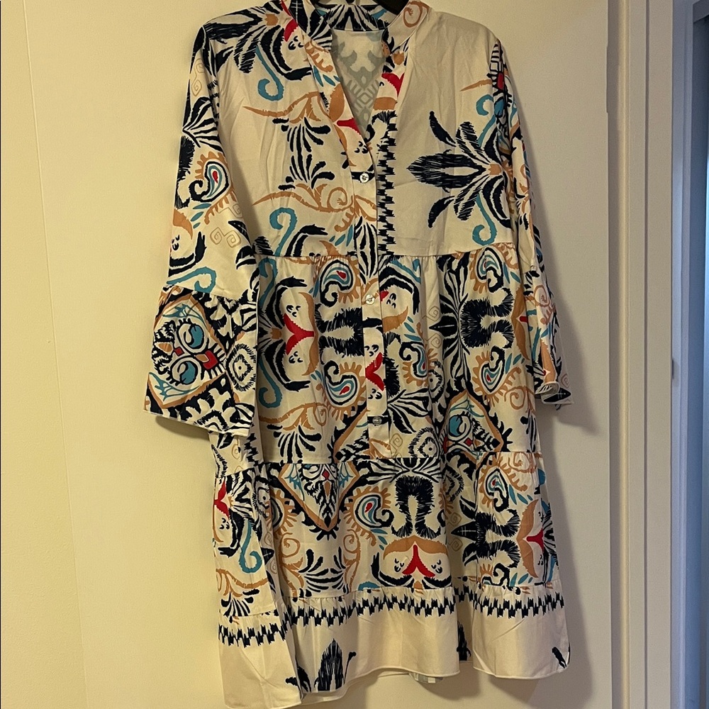 Colorful Patterned Tunic Dress. L